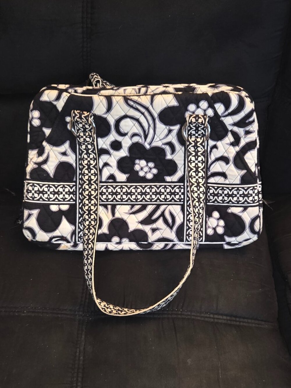 Vera Bradley Shoulder Bag Black White Floral Quilted